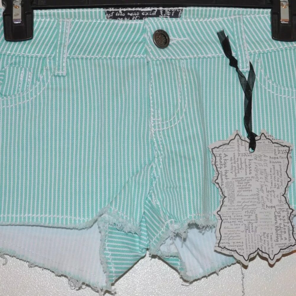 Hot Kiss Juniors Green Striped Cici Shorts Size 1